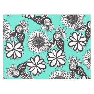 Zwart-witte bohemiaanse handdragende bloemen op Bl Tafelkleed