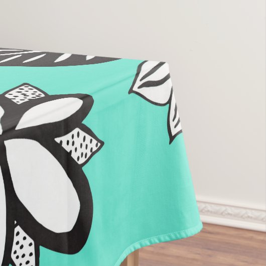 Zwart-witte bohemiaanse handdragende bloemen op Bl Tafelkleed (Voorbeeld)