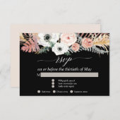 Zwart Witte Boho Pampas Gras Tropisch Bloem RSVP (Voorkant / Achterkant)