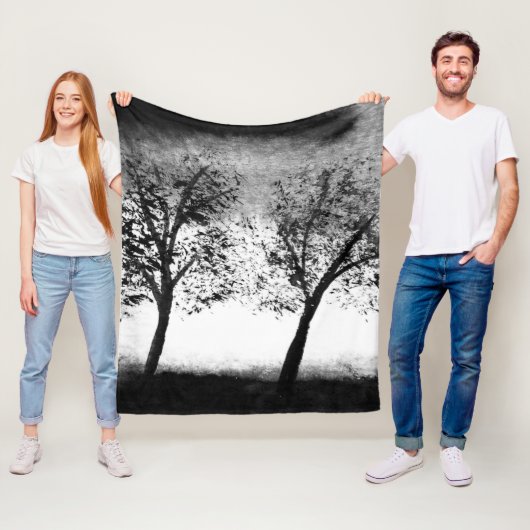 Zwart-witte bomen Elegant minimalistisch Fleece Deken (In situ)