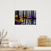 Zwart-witte Bomen Reflectie en Geel Paarse Poster (Keuken)