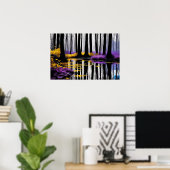 Zwart-witte Bomen Reflectie en Geel Paarse Poster (Thuiskantoor)