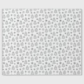 Zwart-witte bomen Sneeuwvlokken Kerstmis Cadeaupapier (Vlak)