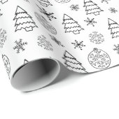 Zwart-witte bomen Sneeuwvlokken Kerstmis Cadeaupapier (Rol Hoek)