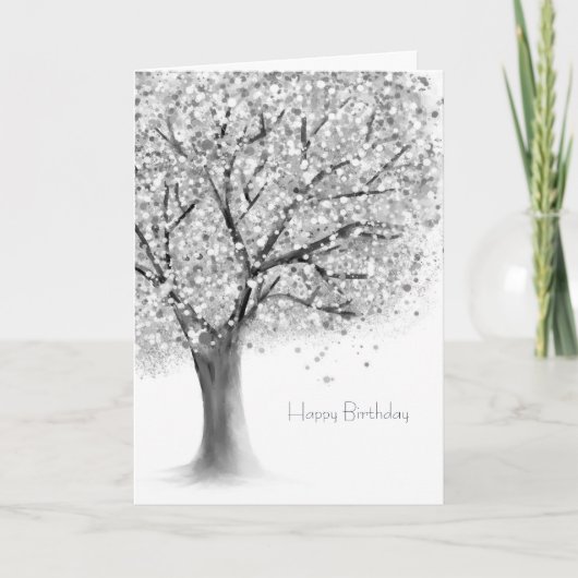 zwart witte boom abstracte verjaardag kaart (Voorkant)