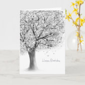 zwart witte boom abstracte verjaardag kaart (Gele Bloem)