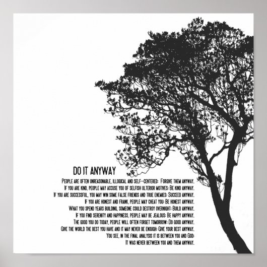 Zwart-Witte Boom Doe het Toch Poster (Voorkant)