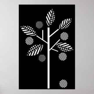Zwart-witte boom op zwart-achtergrondafdrukposter poster
