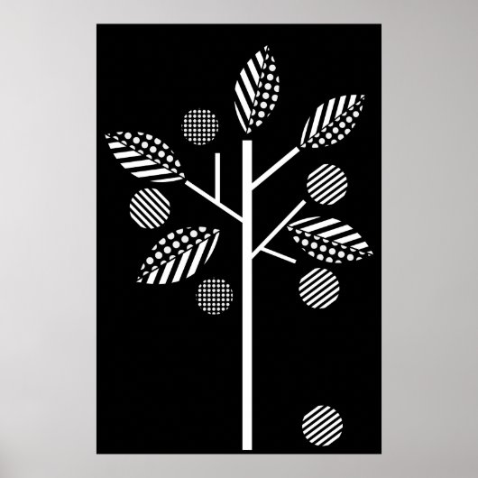 Zwart-witte boom op zwart-achtergrondafdrukposter poster (Voorkant)