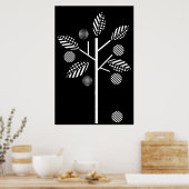 Zwart-witte boom op zwart-achtergrondafdrukposter poster (Keuken)