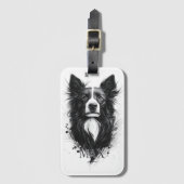 Zwart-witte Border Collie Bagagelabel (Voorkant (verticaal))