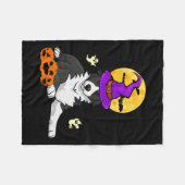 Zwart-Witte Border Collie Heks Halloween Fleece Deken (Voorkant (Horizontaal))