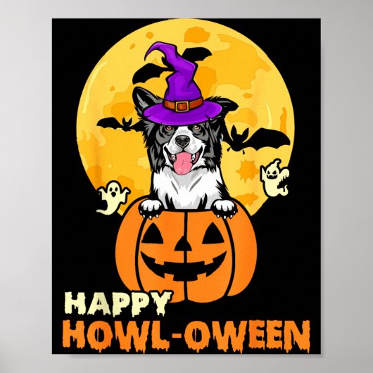 Zwart-Witte Border Collie Heksenhond Blij Poster (Voorkant)