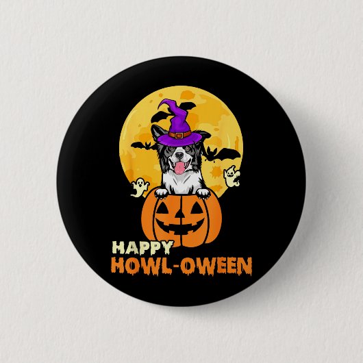 Zwart-Witte Border Collie Heksenhond Blij Ronde Button 5,7 Cm (Voorkant)