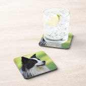 Zwart-witte Border Collie-hond Bier Onderzetter (Rechterzijde)