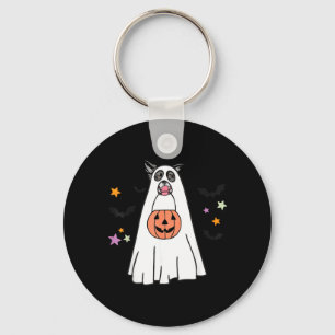 Zwart-Witte Border Collie Hond Boo Halloween Sleutelhanger
