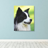 Zwart-witte Border Collie-hond Canvas Afdruk (Insitu (Houten vloer))