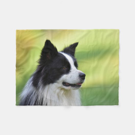Zwart-witte Border Collie-hond Fleece Deken (Voorkant (Horizontaal))