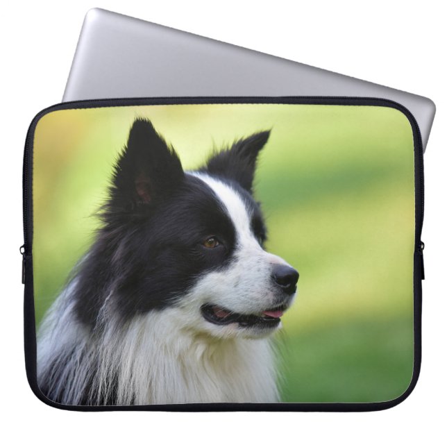 Zwart-witte Border Collie hond Laptop Sleeve (Voorkant)