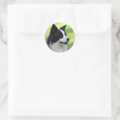 Zwart-witte Border Collie hond Ronde Sticker (Tas)