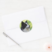 Zwart-witte Border Collie hond Ronde Sticker (Envelop)