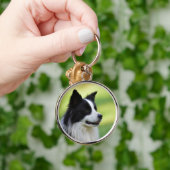 Zwart-witte Border Collie-hond Sleutelhanger (Hand)