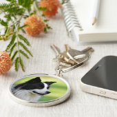 Zwart-witte Border Collie-hond Sleutelhanger (Zijkant)