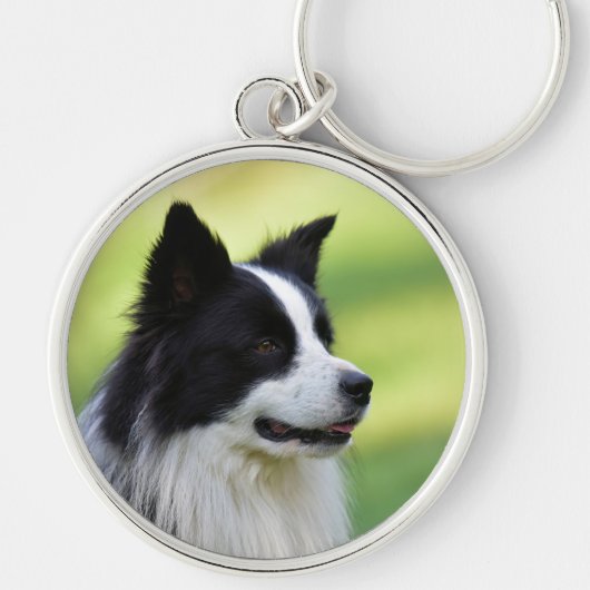 Zwart-witte Border Collie-hond Sleutelhanger (Voorkant)
