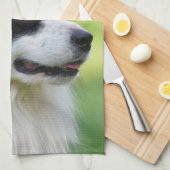 Zwart-witte Border Collie-hond Theedoek (Quarter Fold)