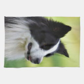 Zwart-witte Border Collie-hond Theedoek (Horizontaal)
