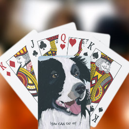 Zwart-witte Border Collie Lachend Pokerkaarten