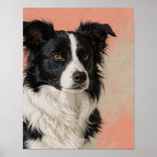 Zwart-witte Border Collie-portret in koraal Poster
