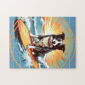 Zwart-witte Border Collie surft Legpuzzel (Horizontaal)
