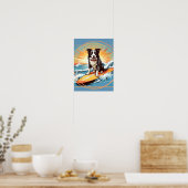 Zwart-witte Border Collie surft Poster (Keuken)