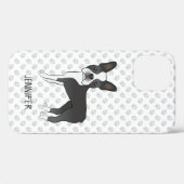 Zwart-Witte Boston Terrier Cartoonhond & Naam Case-Mate iPhone Case (Achterkant (horizontaal))