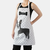 Zwart-Witte Boston Terrier Cartoonhond & Naam Schort (Insitu)