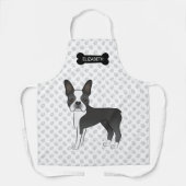 Zwart-Witte Boston Terrier Cartoonhond & Naam Schort (Voorkant)