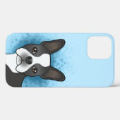 Zwart-witte Boston Terrier Cartoonhond op Blauwe A Case-Mate iPhone Case (Achterkant (horizontaal))