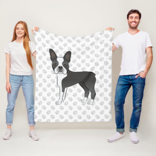 Zwart-Witte Boston Terrier Cartoonhond & Pootafdru Fleece Deken