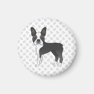 Zwart-Witte Boston Terrier Cartoonhond & Pootafdru Magneet