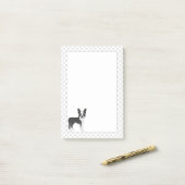 Zwart-Witte Boston Terrier Cartoonhond & Pootafdru Post-it® Notes (Op bureau)