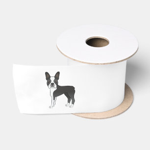 Zwart-witte Boston Terrier-hond Illustratie Satijnen Lint