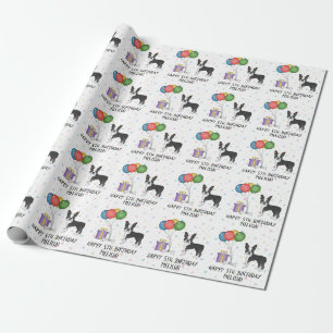 Zwart-Witte Boston Terrier Hondenfoto - Verjaardag Cadeaupapier