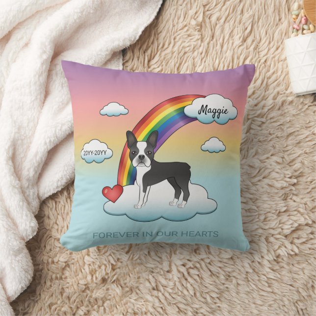 Zwart-Witte Boston Terrier Regenboog Herdenking Kussen (Deken)