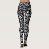Zwart-witte botanische achtergrond leggings (Achterkant)