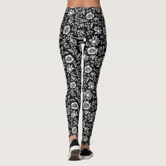 Zwart-witte botanische achtergrond leggings (Achterkant)