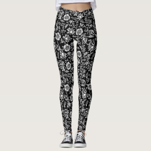 Zwart-witte botanische achtergrond leggings