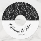 Zwart Witte Botanische Bladeren Bloem - Koppelnaam Wijnglaslabel (Voorkant)