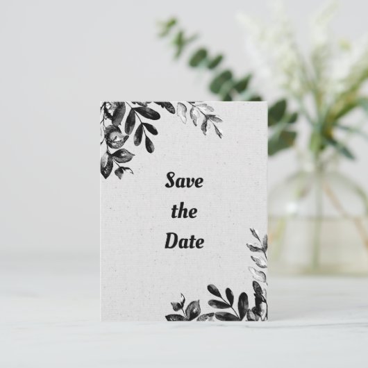 zwart + witte botanische bladeren bruiloft briefkaart (Staand voorkant)
