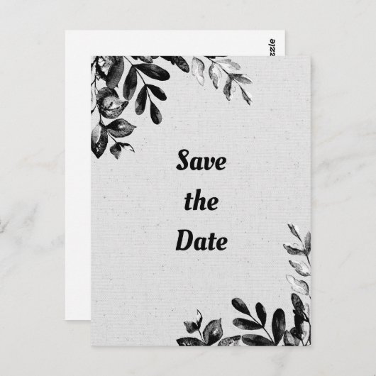 zwart + witte botanische bladeren bruiloft briefkaart (Voorkant / Achterkant)